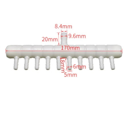 Plastic Aquarium, Hydro, Air, Water 10-way 4mm Manifold Valve Part #PE-PLAS-10WA
