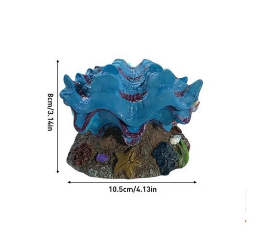 Aquarium Air Stone Ornament Decoration - Blue & Purple Large Clam