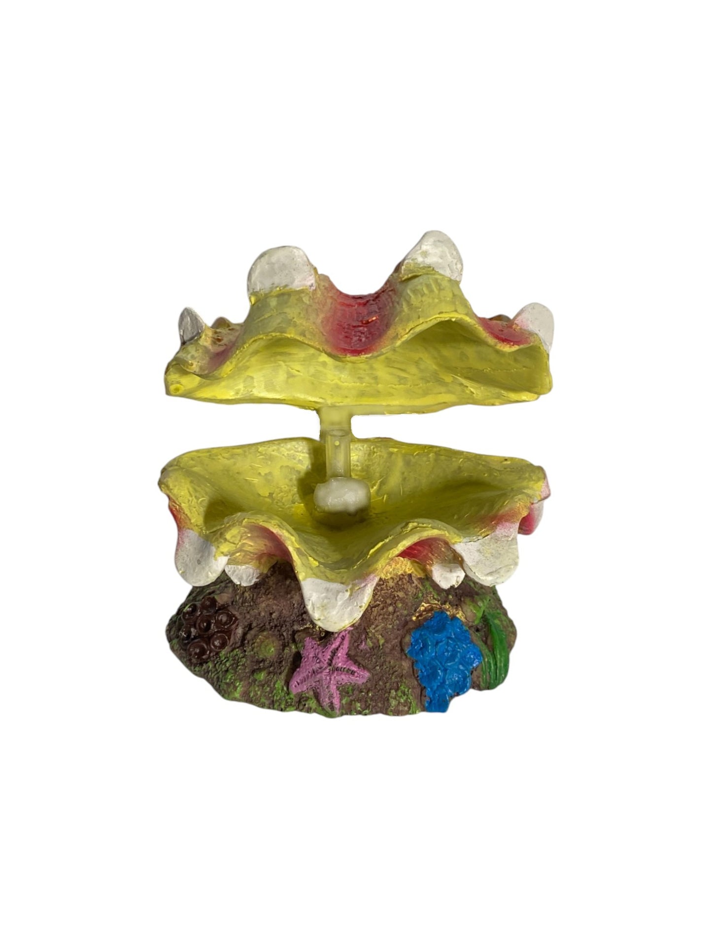 Aquarium Air Stone Ornament Decoration - Yellow & Pink Large Clam