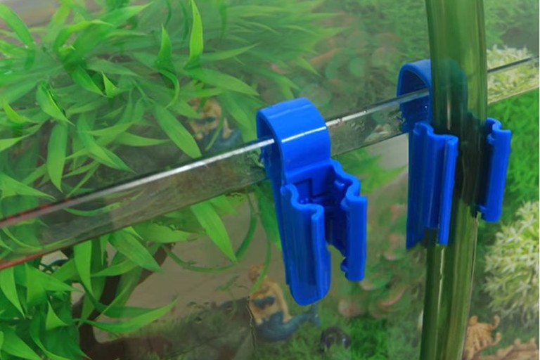 Aquarium Tank Adjustable Hose Holder, Water Pipe Tube Clamp Part #AQ-HOSE-CLPBLU
