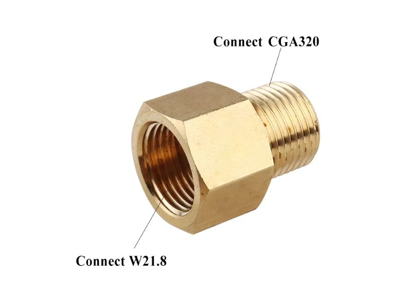 Aquarium CO2 Adapter Converter, W21.8 Male thread to CGA320 Female thread