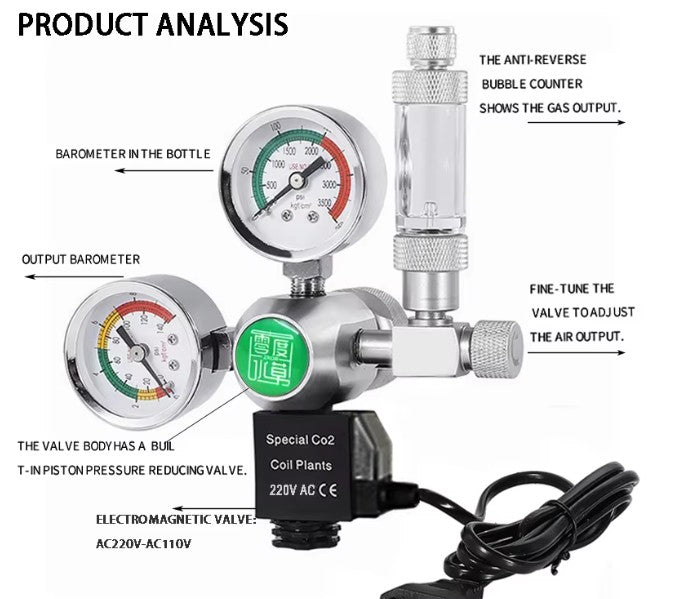 ZRDR Aquarium CO2 Regulator Solenoid, Bubble Counter (CGA320) Part # ZR01-14