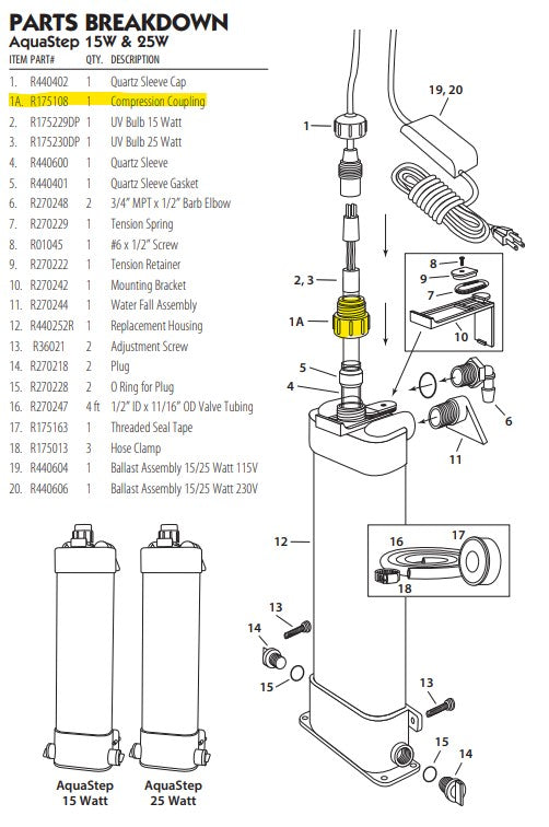 Lifegard Aquastep Pro UV Sterilizer Compression Coupling Part# R175108