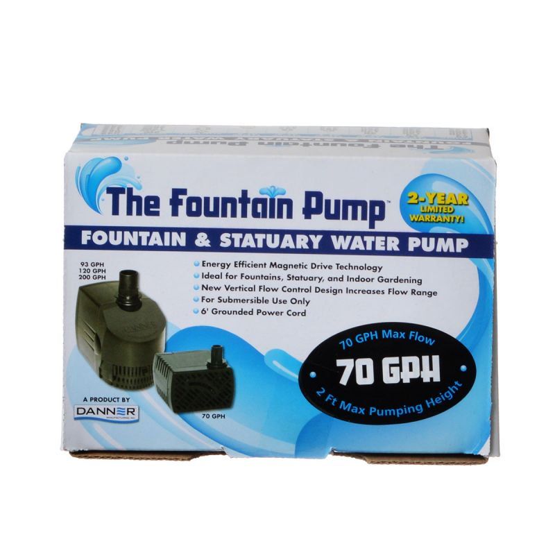 Danner SP-70 Fountain Pump Magnetic Drive Submersible Pump (70 GPH) with 6' Cord