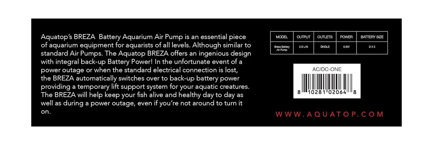 Aquatop Breza Battery Powered Air Pump Part # AC-DC-One