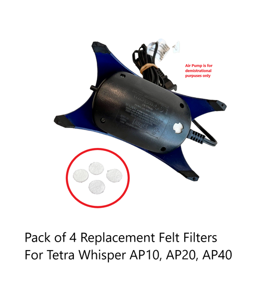 Tetra Whisper AP10, AP20 & AP40 Air Pump Felt Air Filter 4 Pack Replacements