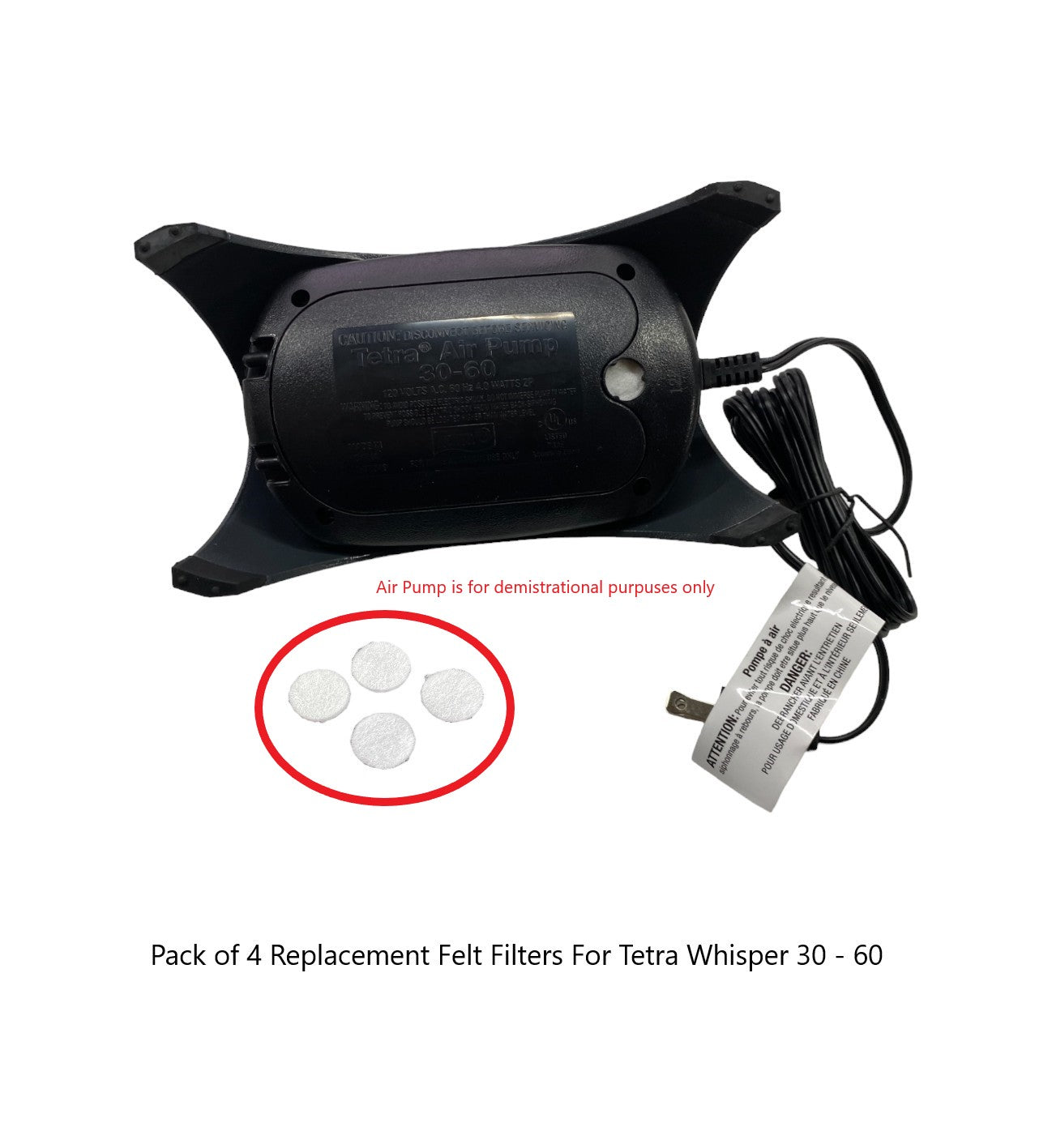 Tetra Whisper 30 - 60 Air Pump, Felt Air Filters 4 Pack