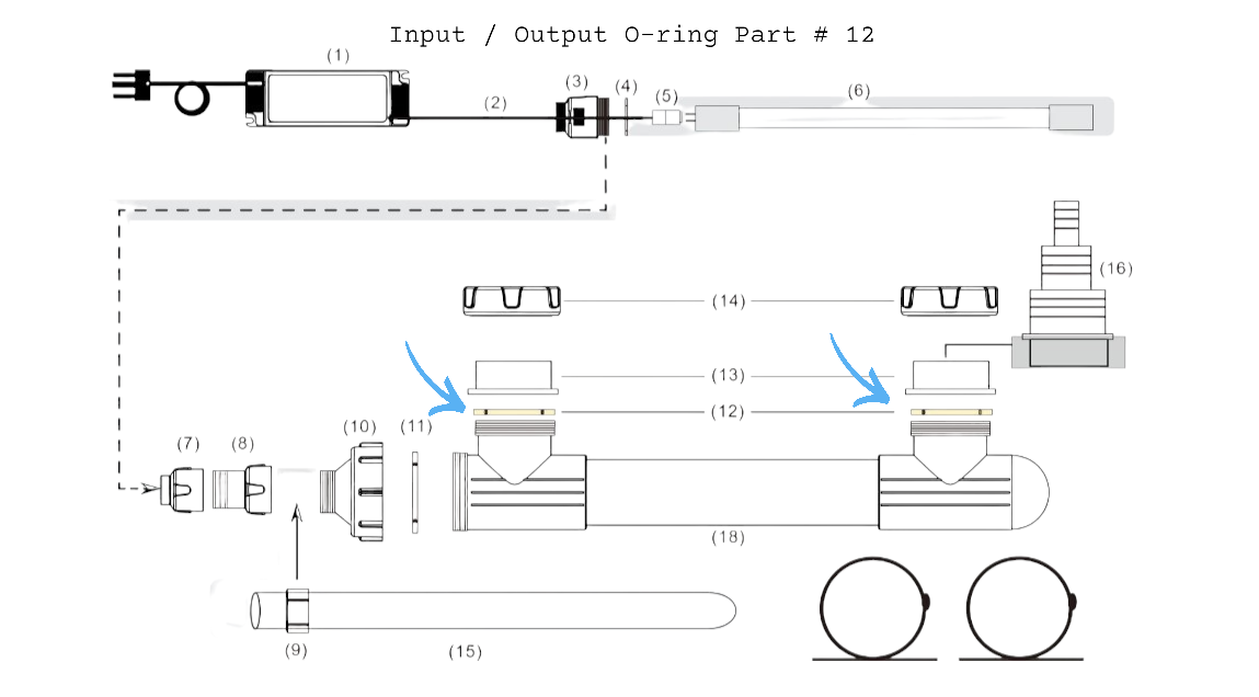 IceCap UV Sterilizer Input / Output Replacement O-ring Part # IC- UV-ORING