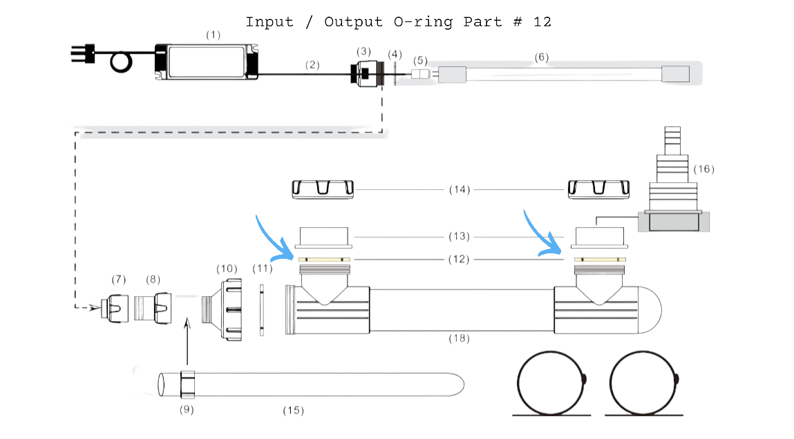 IceCap UV Sterilizer Input / Output Replacement O-ring Part # IP-UV-ORING
