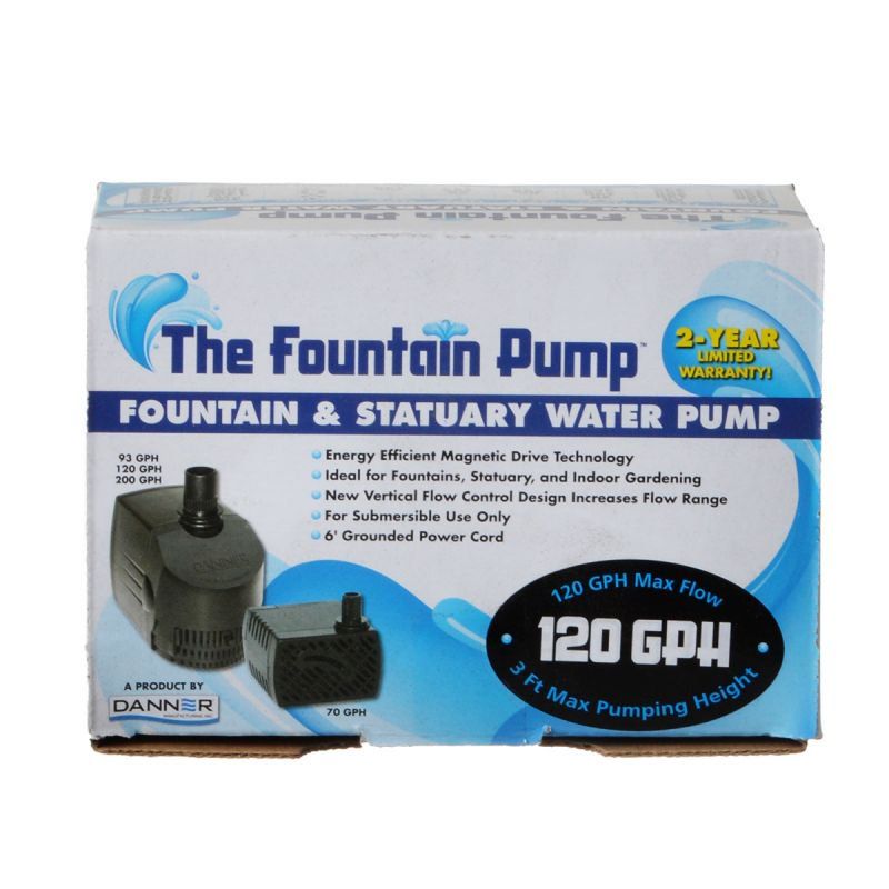 Danner SP-120 Fountain Pump Magnetic Drive Submersible Pump (120 GPH) w/ 6'Cord