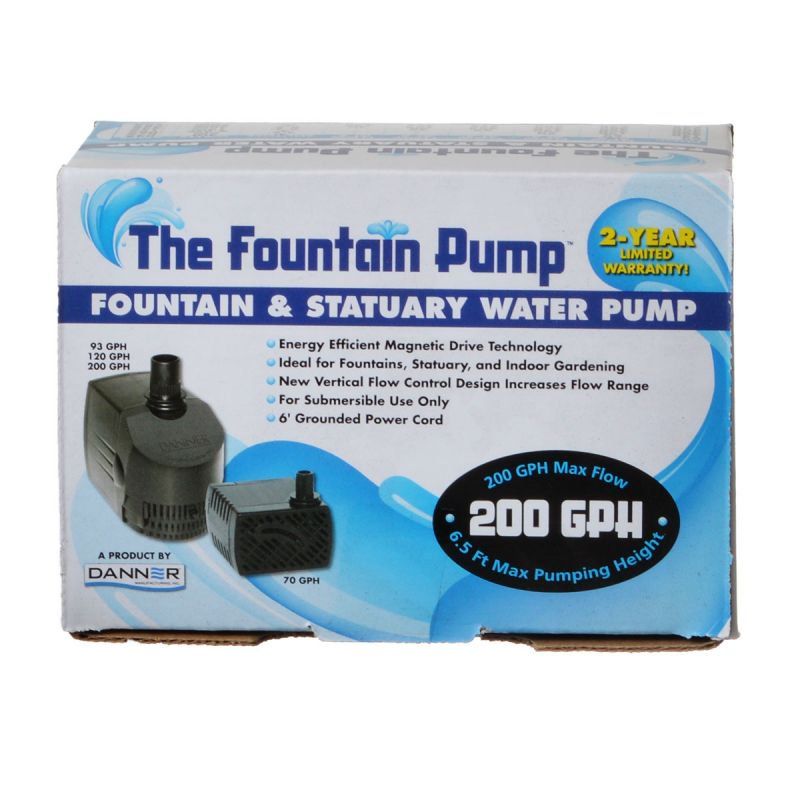 Danner SP-200 Fountain Pump Magnetic Drive Submersible Pump (200 GPH) /w 6' Cord