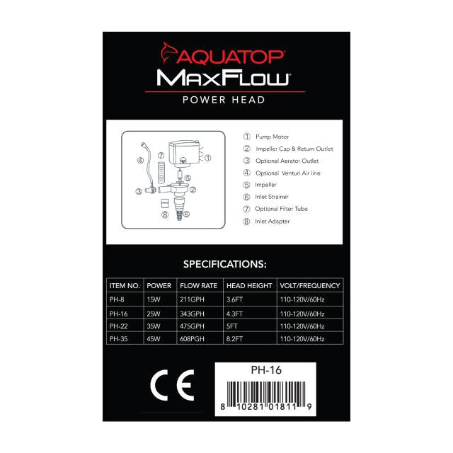 Aquatop MaxFlow PH-16 Power Head 25 Watt 343 gph