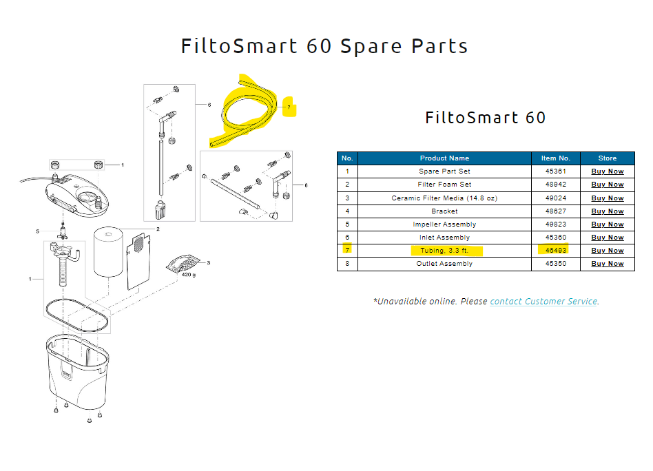 OASE FiltoSmart 60 Filter 1/4" Replacement Hose 3.3 ft Part# 46493