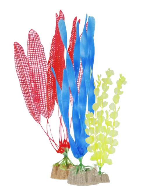 GloFish Multi Pack Aquarium Plants Yellow, Blue & Orange Part # AQ-78406