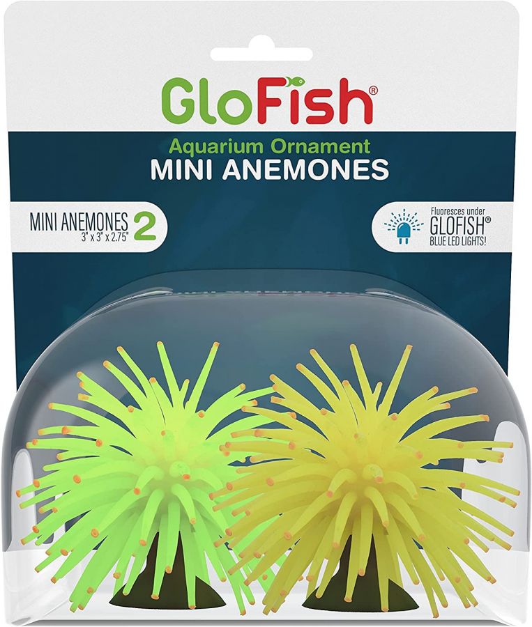 Tetra GloFish Mini Anemone Aquarium Ornament Suction Cup Base  Pack of 2