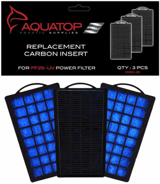 Aquatop Power Filter PF25-UV Replacement Carbon Insert 3 Pack  Part# RCI-PF25